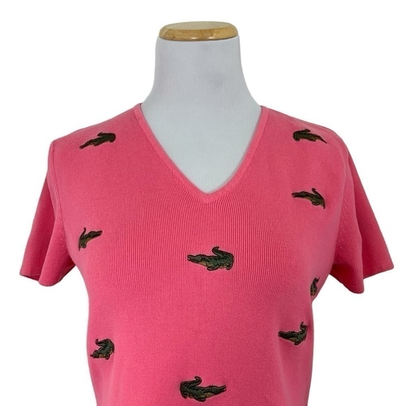 Alexandra Bartlett Alligator Pink Knit Top Womens L Crocodile Novelty Shirt - Picture 3 of 15